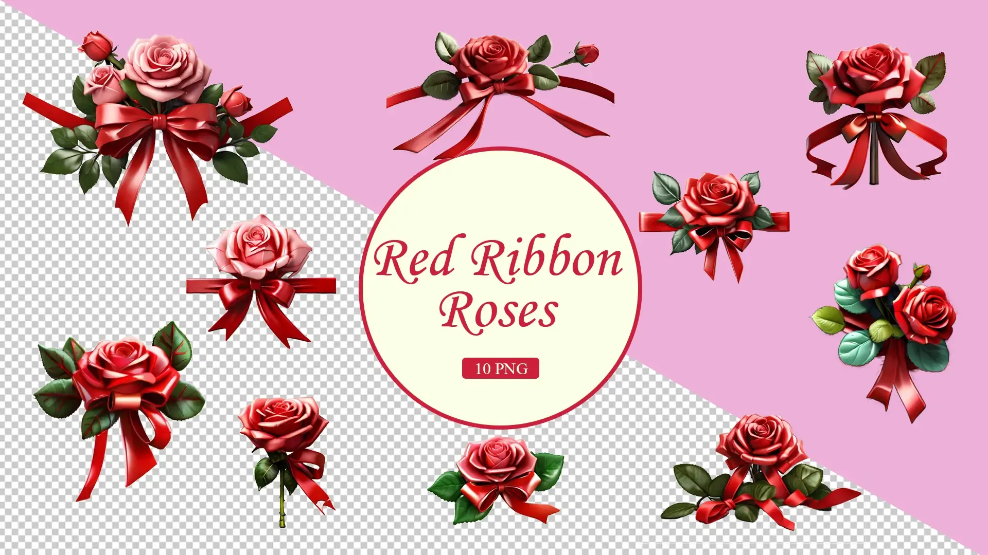 Luxury Red Roses with Ribbons 3D Elements Pack